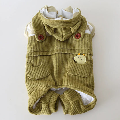 Green Ribbed Overalls for Bulldogs & Corgis — product view 6