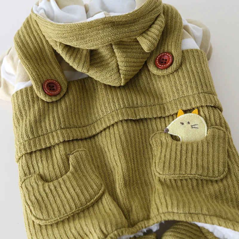 Green Ribbed Overalls for Bulldogs & Corgis — product view 7