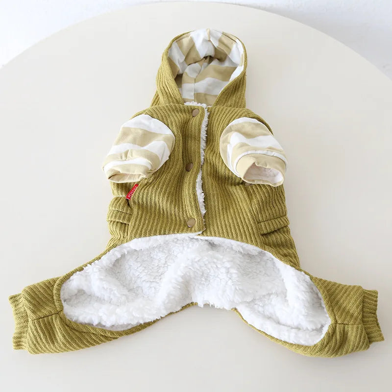 Green Ribbed Overalls for Bulldogs & Corgis — product view 8