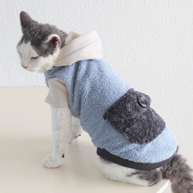 Blue & Gray Hooded Fleece Pet Coat — product view 2