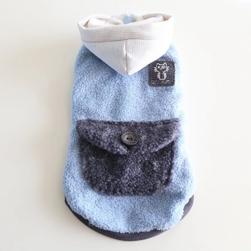 Blue & Gray Hooded Fleece Pet Coat — product view 3