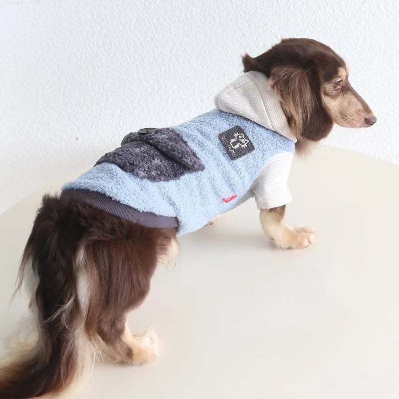 Blue & Gray Hooded Fleece Pet Coat — product view 6