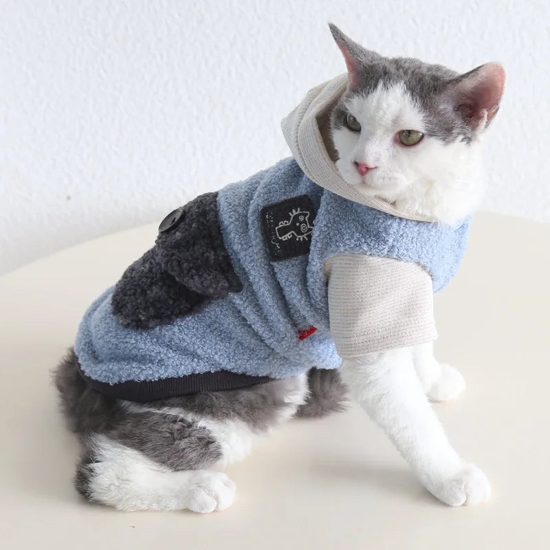 Blue & Gray Hooded Fleece Pet Coat — product view 7