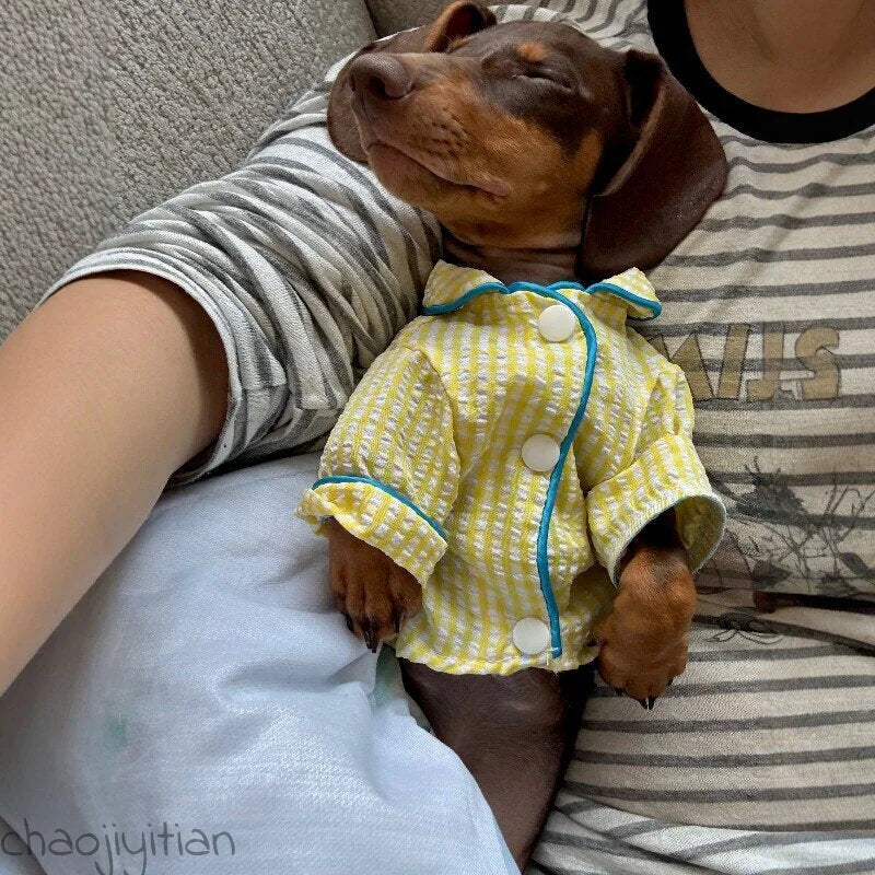 Yellow Plaid Dog Pajama Shirt — product view 5
